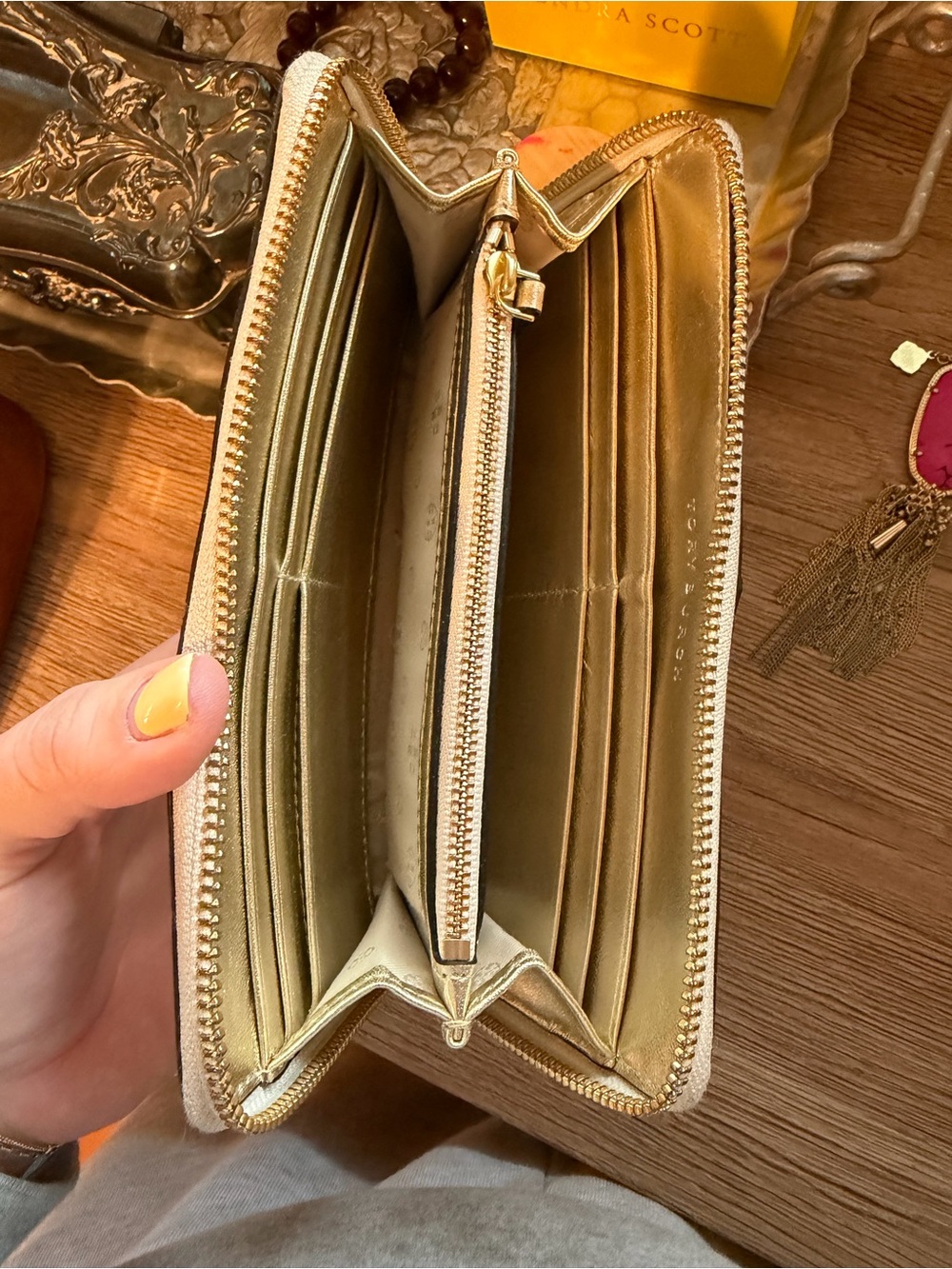 Tory Burch Metallic Gold Leather Zip Wallet - Picture 4 of 4